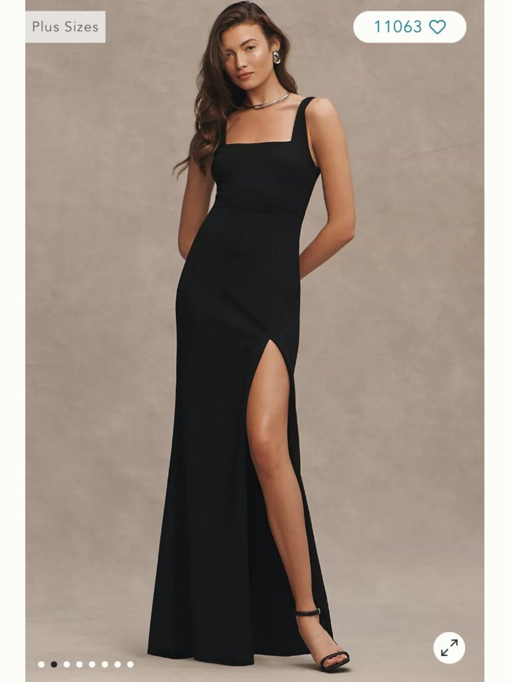 BHLDN Blake Square-Neck Stretch Crepe Maxi Dress in Black size 10